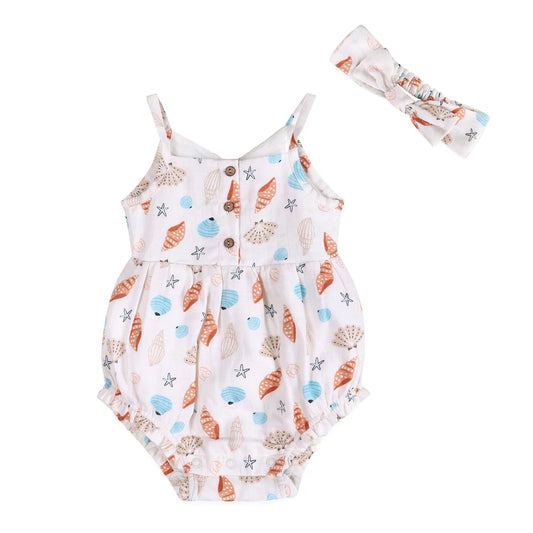 Organic Cotton Romper & Headband- Seashell