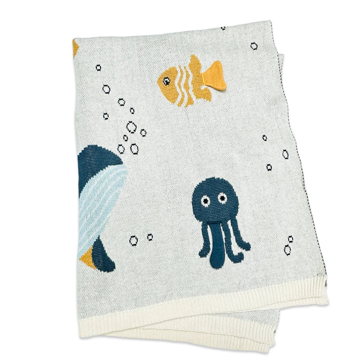 Ocean Life 3D - Organic Cotton Jacquard Sweater Knit Baby Blanket