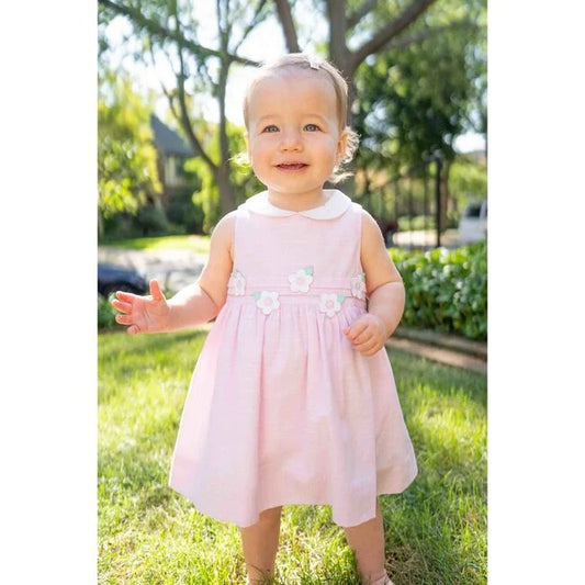 Linen Look Flower Appliqué Dress