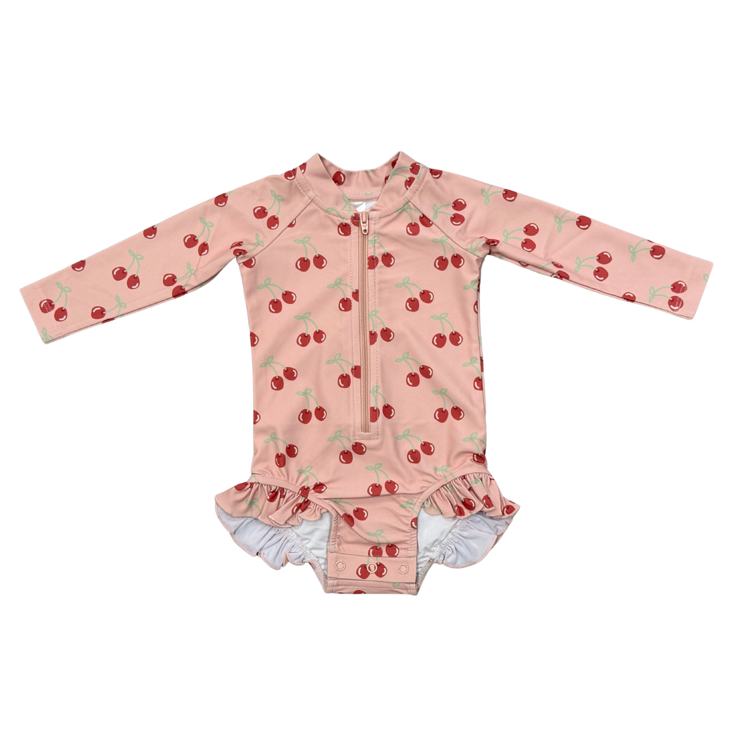 UPF50 Ruffle Rash Guard Swimsuit- Cherries