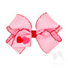 Heart Embroidered Grosgrain Hair Bow with Moonstitch Edge