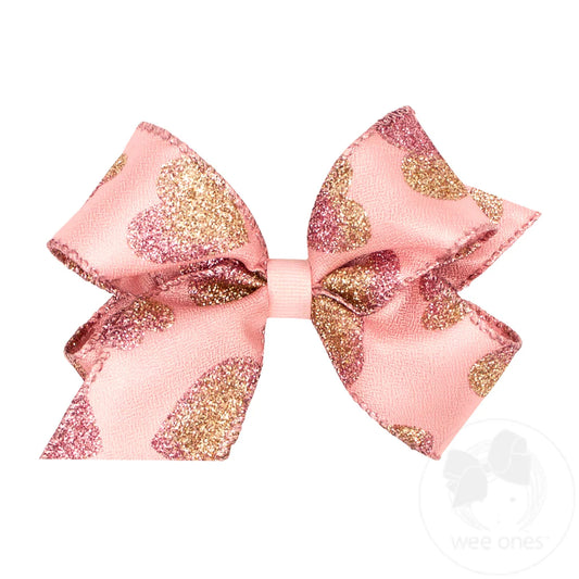 King Valentine Taffeta Glitter Heart Hair Bow