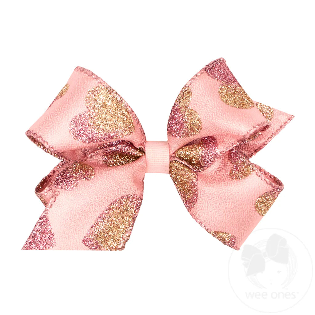King Valentine Taffeta Glitter Heart Hair Bow