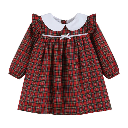 Christmas Plaid Colllared Ruffle Dress