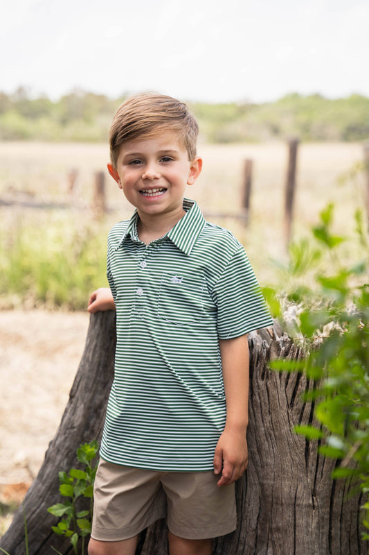 Inshore Performance Polo- Green Stripe