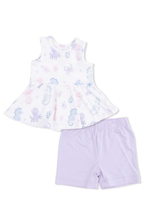Bamboo Peplum/Bike Short- Floral Sea Creatures