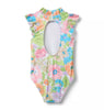 Recycled Floral Ruffle Collar Swimsuit