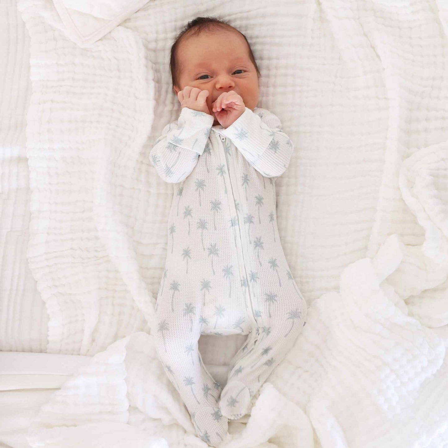 Preppy Palms Bamboo Waffle Zipper Footie