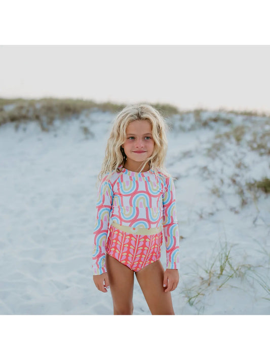 Coral Rainbow Zip Rash Guard Swim