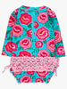 Baby Girls Bright Blossoms Long Sleeve One Piece Rash Guard Swimsuit with Signature Rear Ruffles