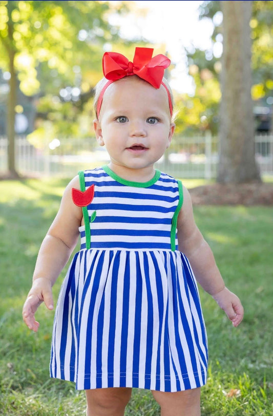 Stripe Knit Romper With Tulip