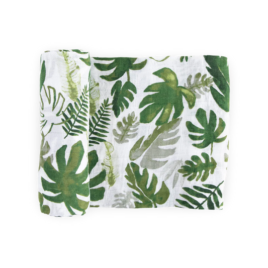 Cotton Muslin Swaddle- Tropical Leaf