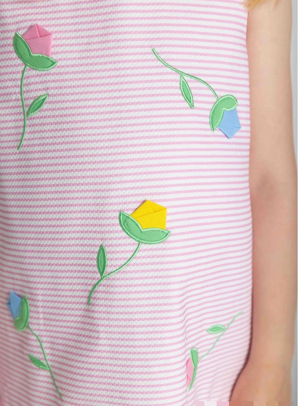 Stripe Pique Dress With Tulips