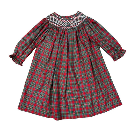 Red Plaid Smocked Bishop Dress