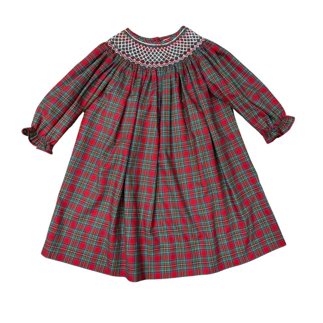 Red Plaid Smocked Bishop Dress
