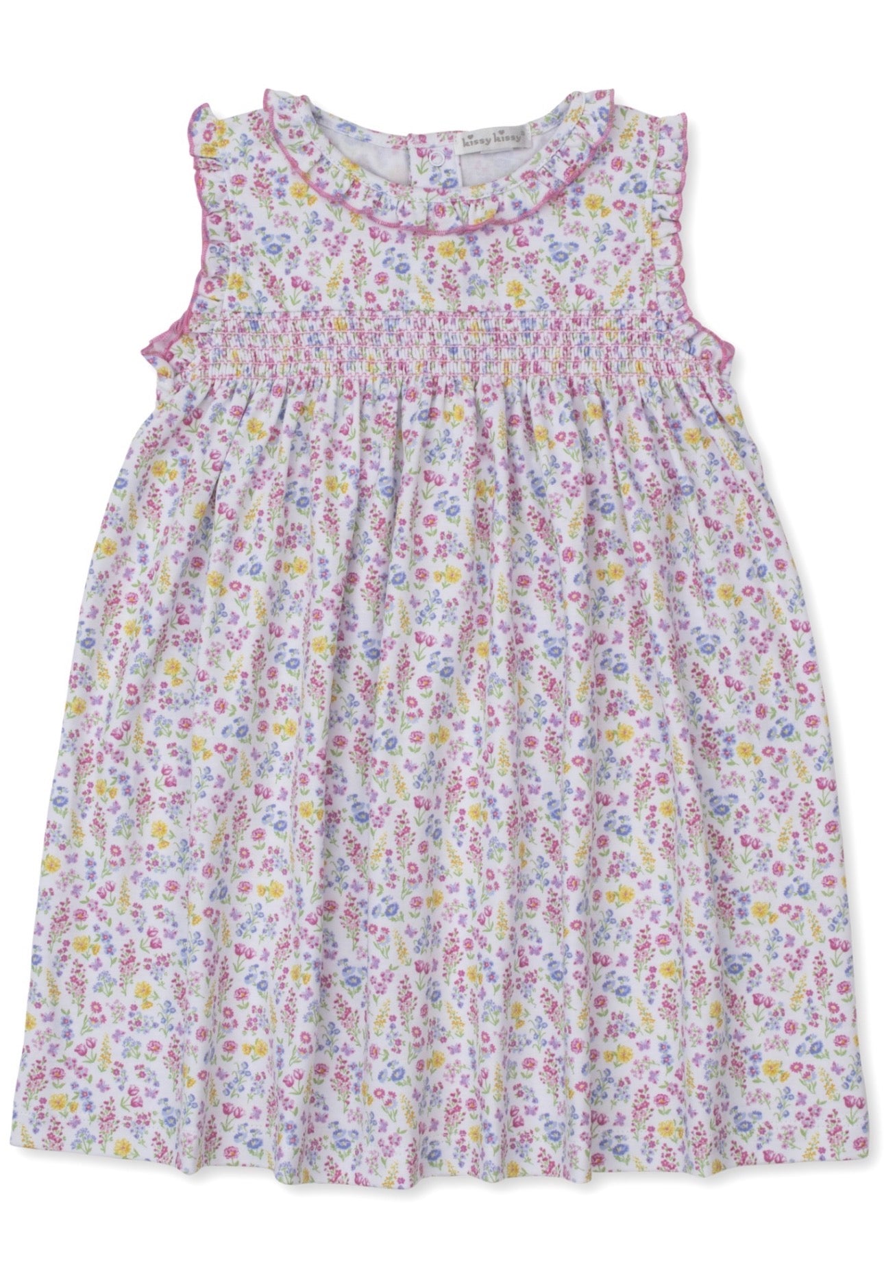 Pima Cotton Smocked Dress- Pastel Gardens