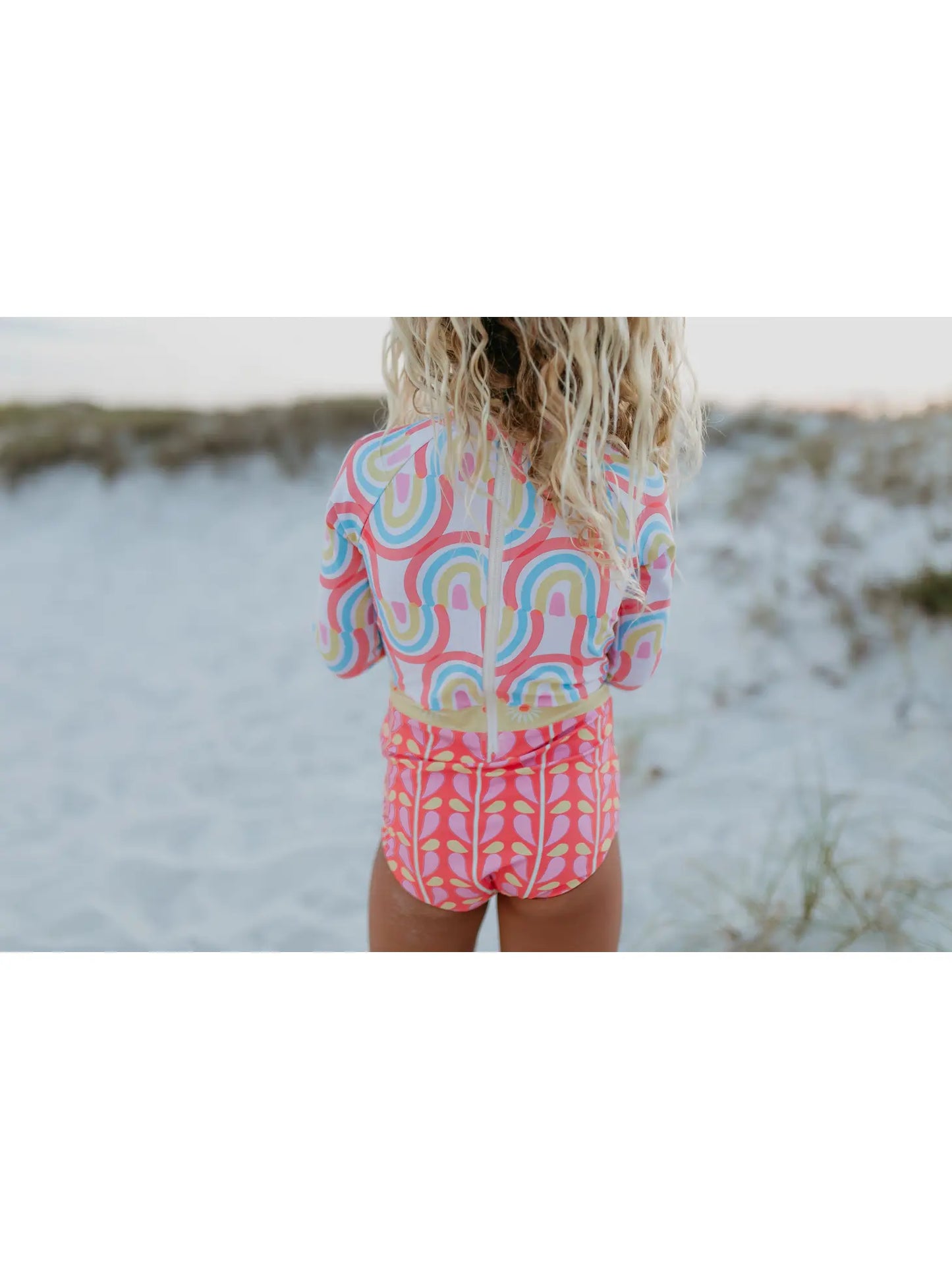 Coral Rainbow Zip Rash Guard Swim