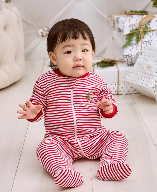 Christmas Capers Stripe Zip Footie