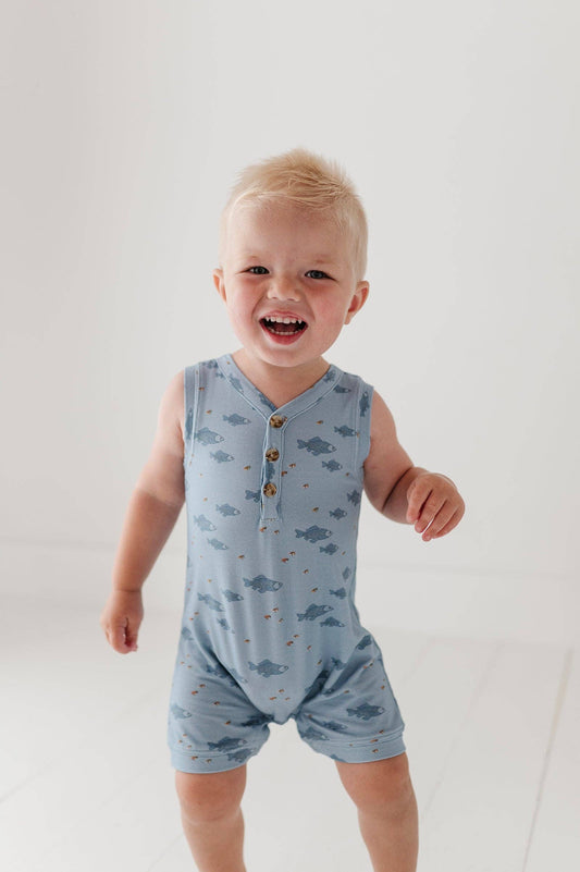 Bamboo Sleeveless Romper- Fish
