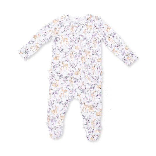 Floral Deer - 2 Way Ruffle Back Zipper Footie