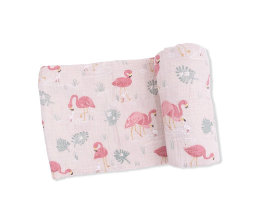 Organic Muslin Swaddle- Flamingos