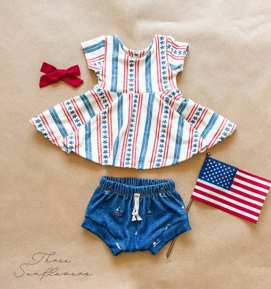 Handmade Americana Peplum & Shorties Set