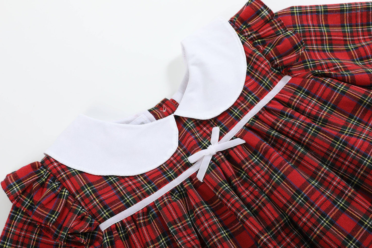 Christmas Plaid Colllared Ruffle Dress