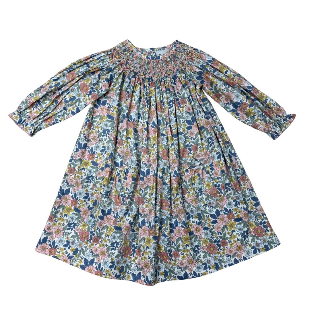 Dusty Rose Floral Smocked Dress