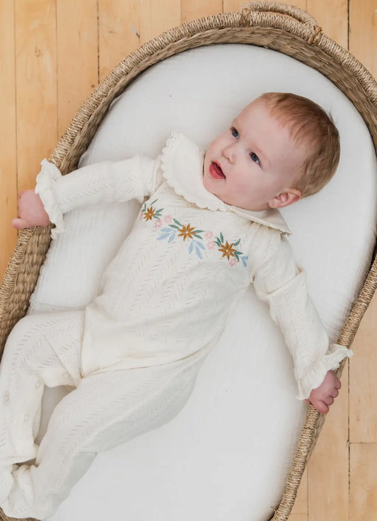 Embroidered Pointelle Footie