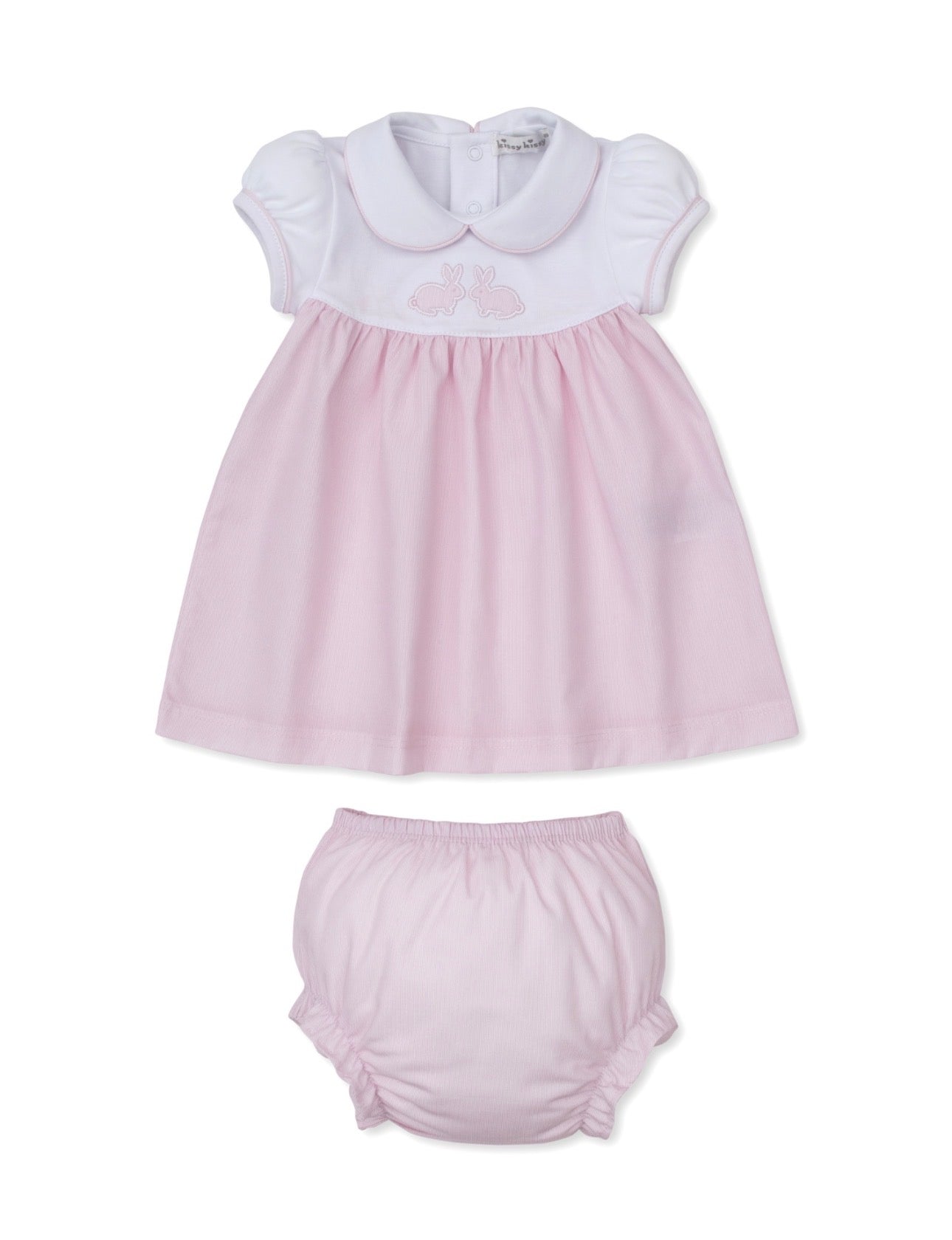 Pima Cotton Woven Dress Set- Pique Twin Bunnies
