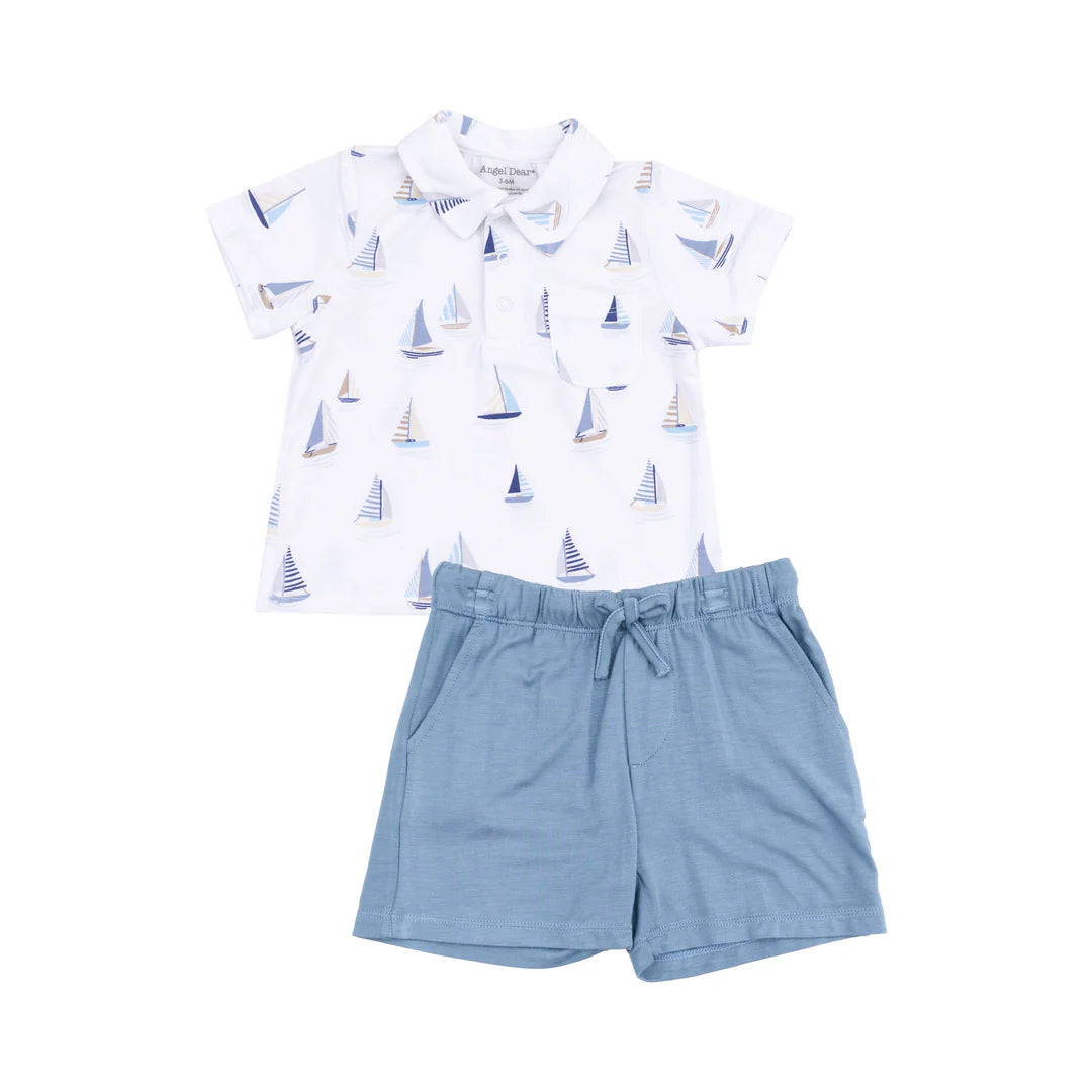 Bamboo Polo Short Set Sailboats