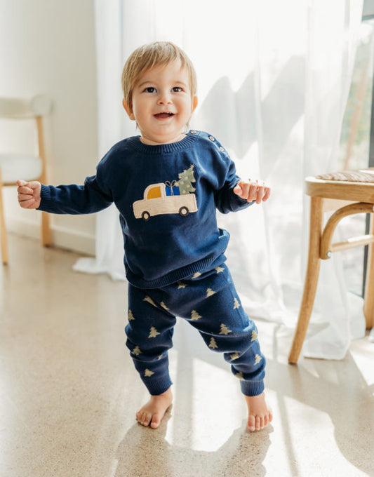 Organic Cotton Jolly Truck Appliqué Sweater Set