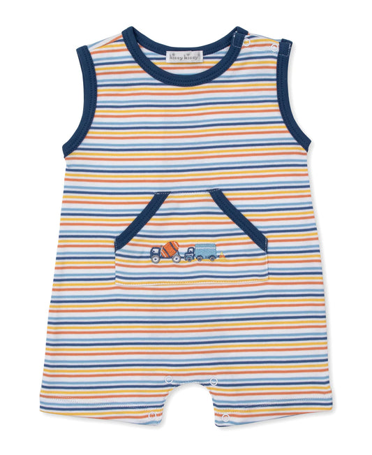 Pima Cotton Sleeveless Playsuit- Construction Stripe