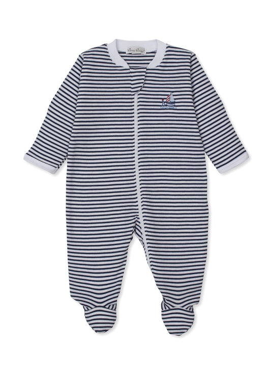 Pima Cotton Zip Footie- Regatta Stripe