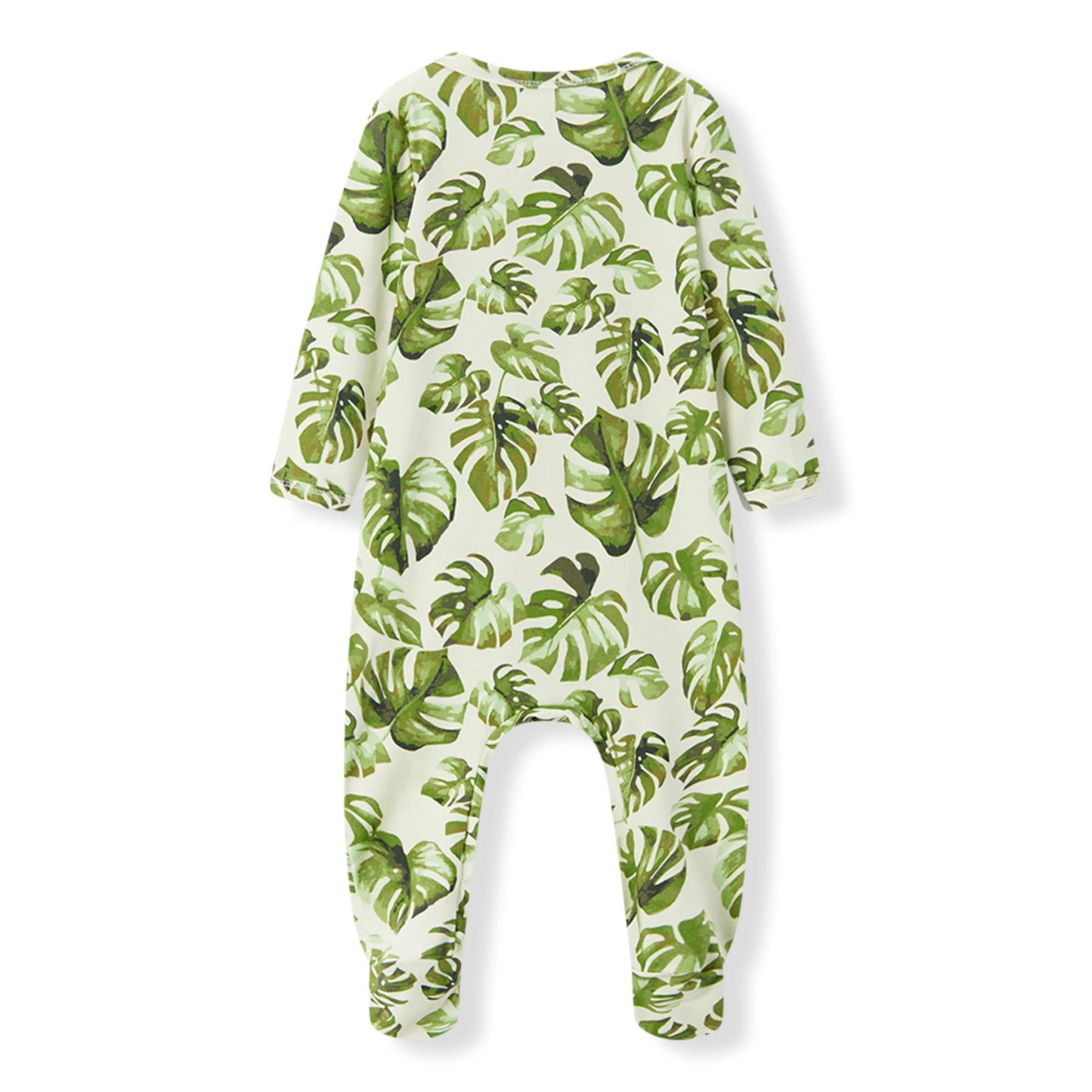 Cotton Stretch Zipper Footed Romper Island Leaf