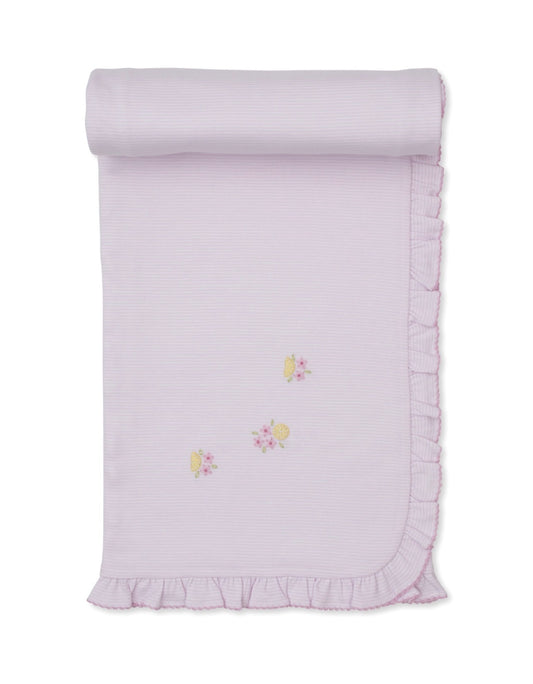 Hand Embroidered Pima Cotton Blanket- Lemon Blossom