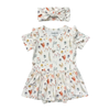 Bamboo Bodysuit Dress/Headband Set- Floral Chickens