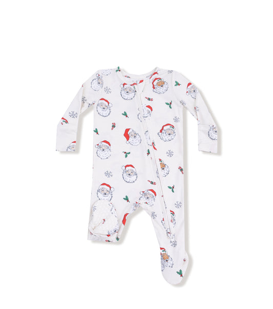 Bamboo Zipper Footie- Vintage Santa