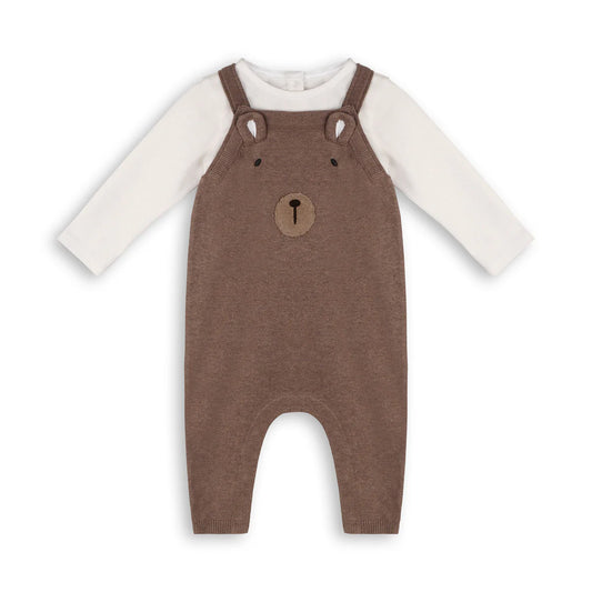 Organic Cotton Bear Embroidered Overall & Bodysuit Set