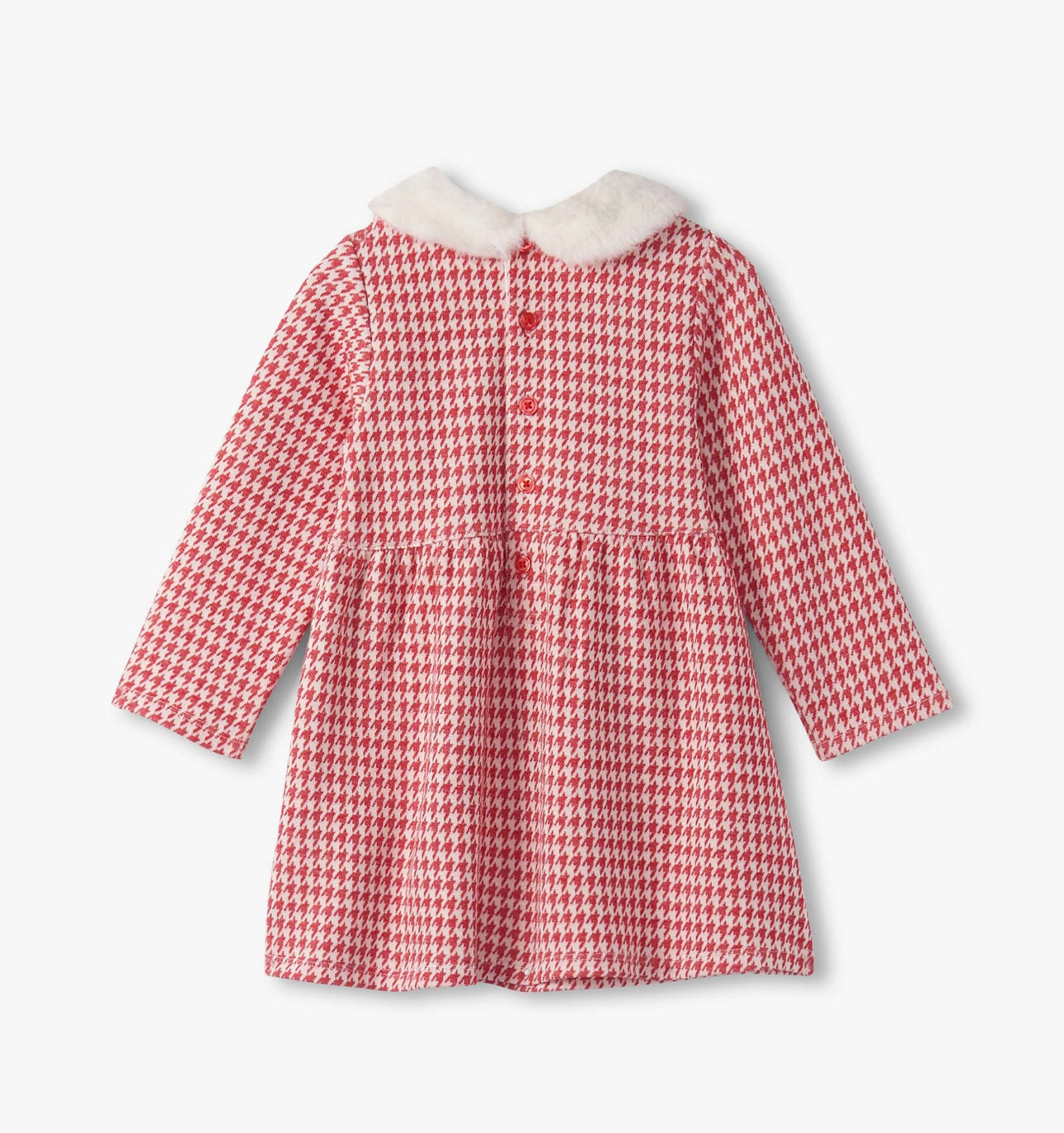 Red Houndstooth Fun Fur Trim Dress