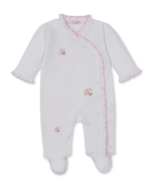 Hand Embroidered Pima Cotton Footie- Roses