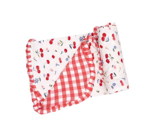 Cherries & Gingham Ruffle Blanket