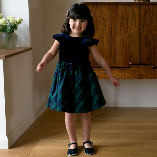 Rachel Riley Velvet Blackwatch Plaid Party Dress