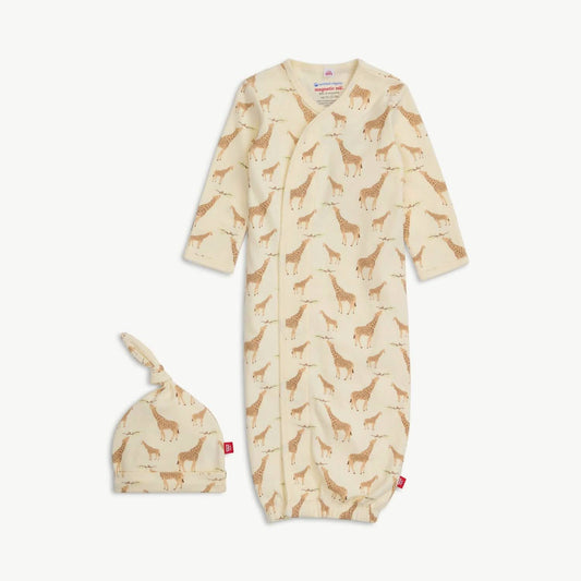 Organic Cotton Magnetic open bottom gown + hat set