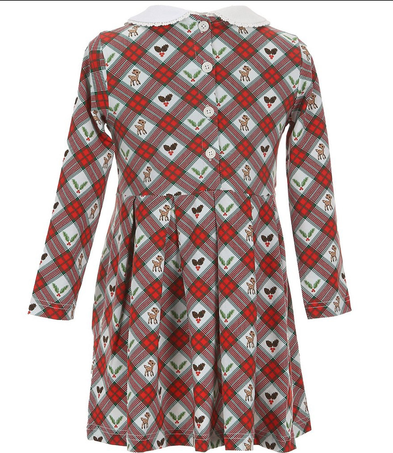 Peter Pan Collar Festive Fawn Print Jersey Dress