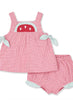 Check Seersucker Dress & Bloomer With Watermelon