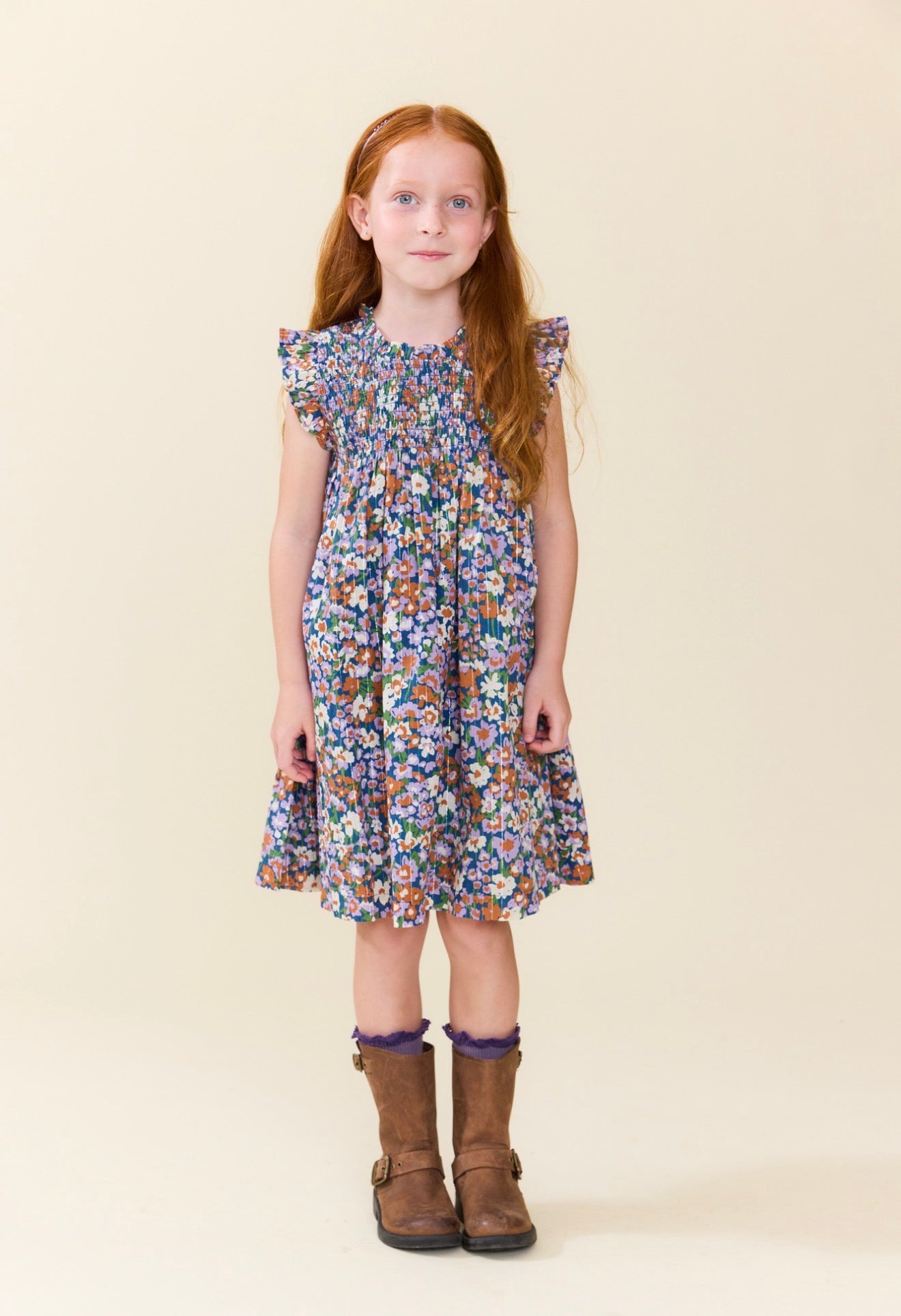 GIRLS STEVIE DRESS - TRUE BLUE SKETCHED FLORAL