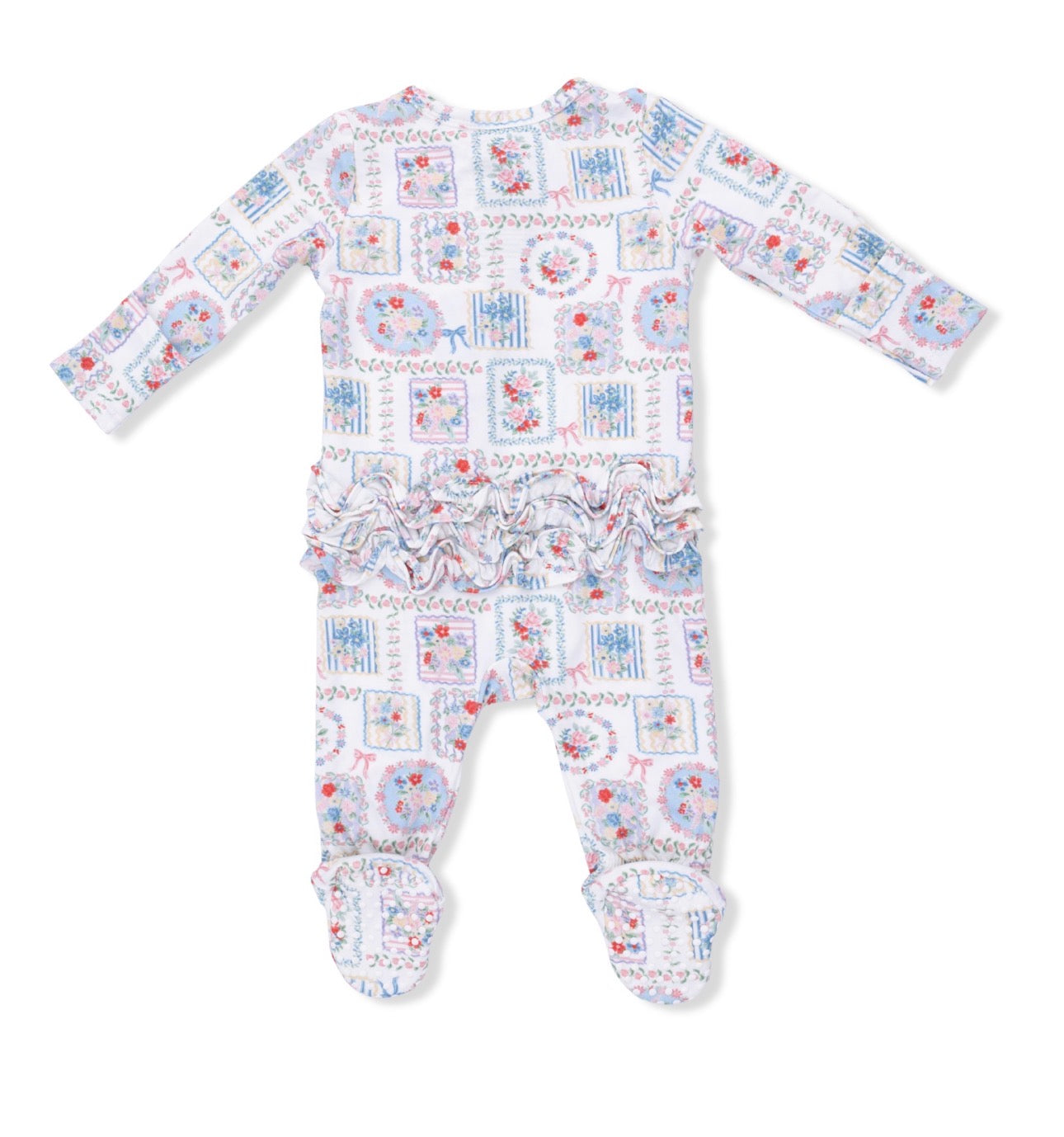 Bamboo Ruffle Footie- Floral Patchwork