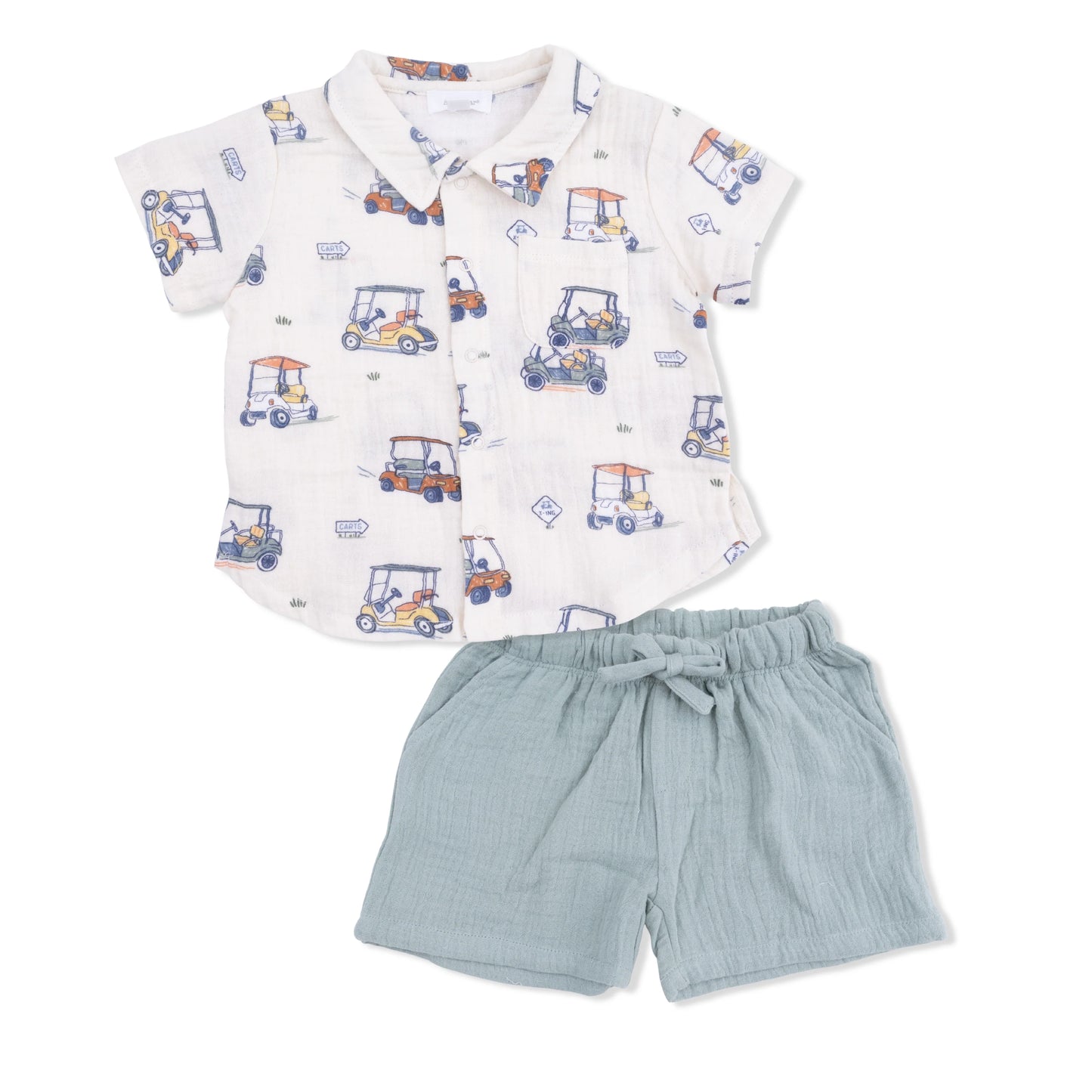 Organic Muslin Polo/Short Set- Zooming Golf Cart