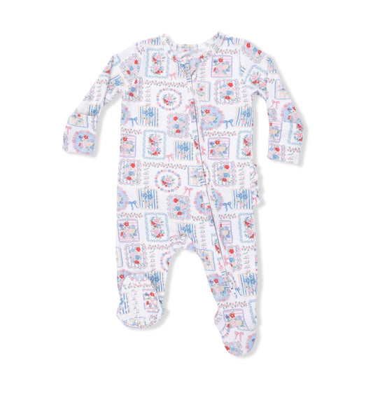 Bamboo Ruffle Footie- Floral Patchwork